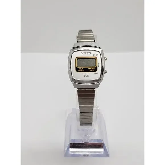 Men's digital watch. Quartz LCD. Multi function silver face
